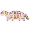 Colorful unicorn-shaped educational toy with various interactive elements on a white background