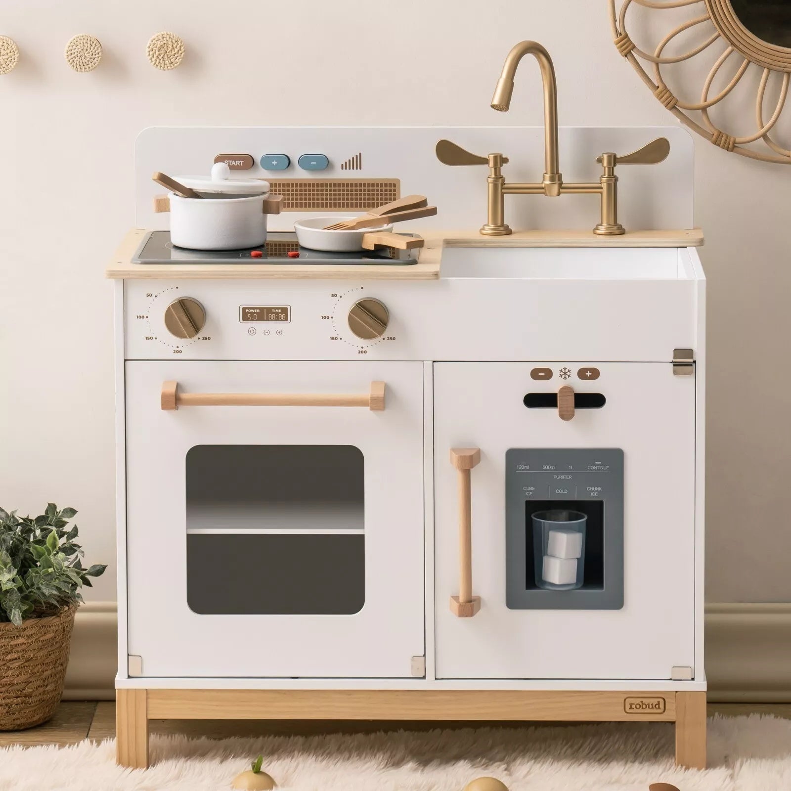 Luxury wooden kitchen set front with all equipment